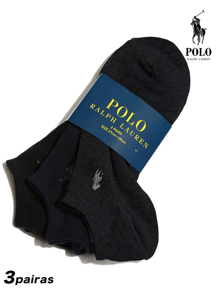 大きいサイズ メンズ POLO RALPH LAUREN ポロラルフローレン ワンポイントロゴ 無地 アンクル丈 ソックス 靴下 3足セット