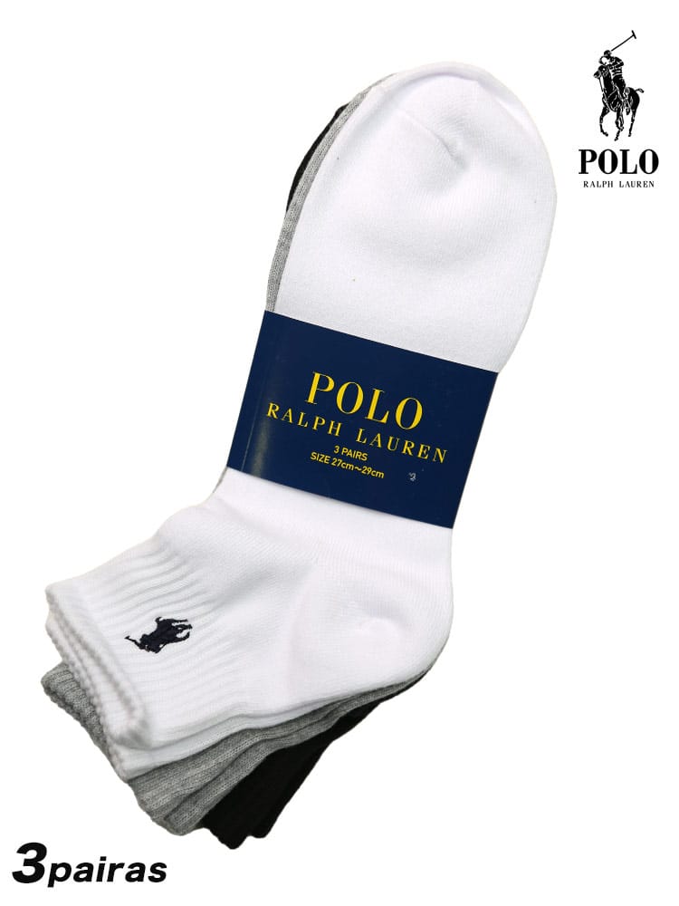 大きいサイズ メンズ POLO RALPH LAUREN ポロラルフローレン ワンポイントロゴ リブ クォーターソックス 靴下 3足セット