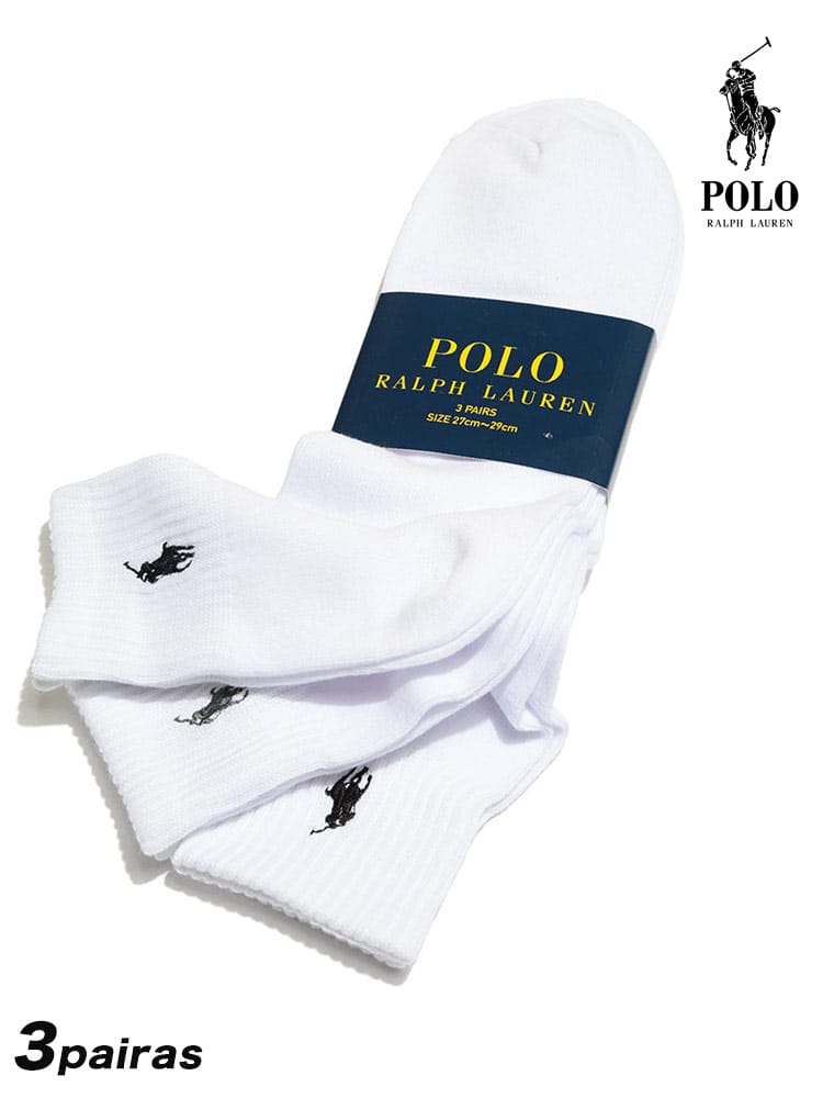 大きいサイズ メンズ POLO RALPH LAUREN ポロラルフローレン ワンポイントロゴ リブ クォーターソックス 靴下 3足セット