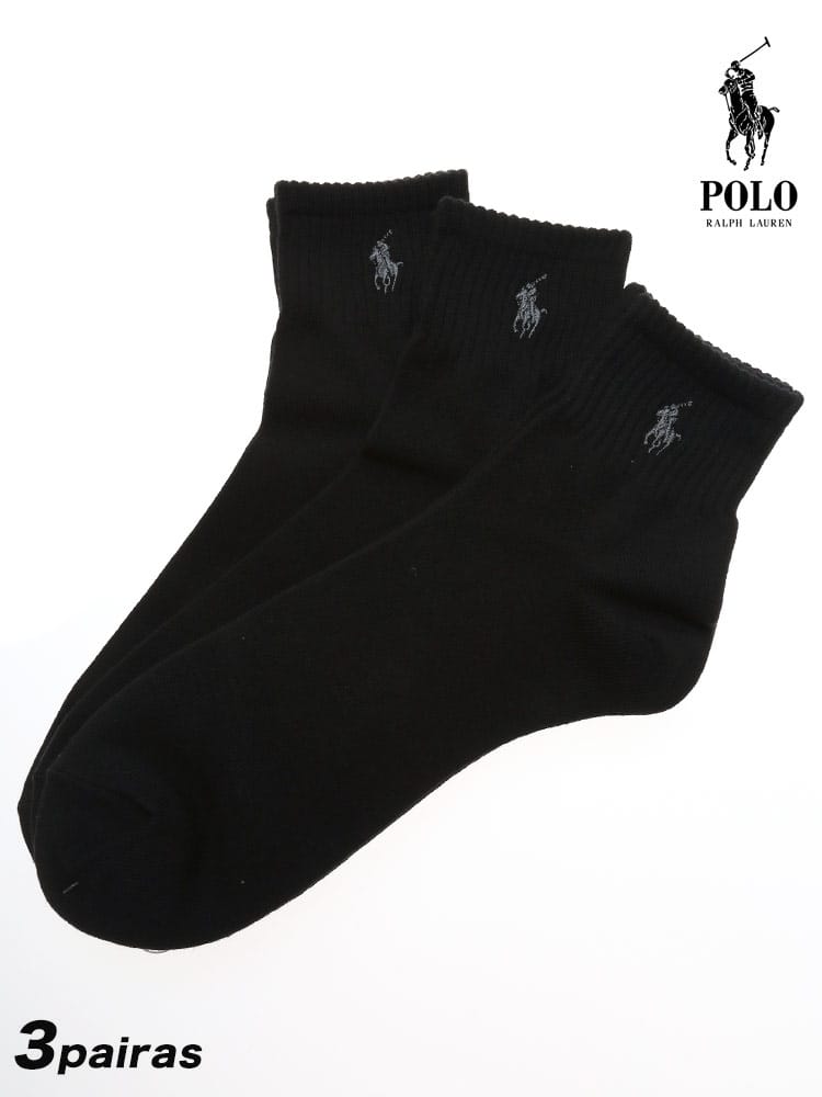 大きいサイズ メンズ POLO RALPH LAUREN ポロラルフローレン ワンポイントロゴ リブ クォーターソックス 靴下 3足セット