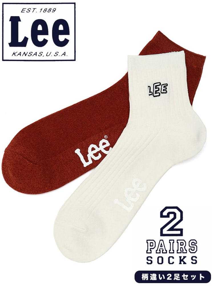 大きいサイズ メンズ Lee リー リブ ロゴ 柄違い クォーターソックス 2足セット