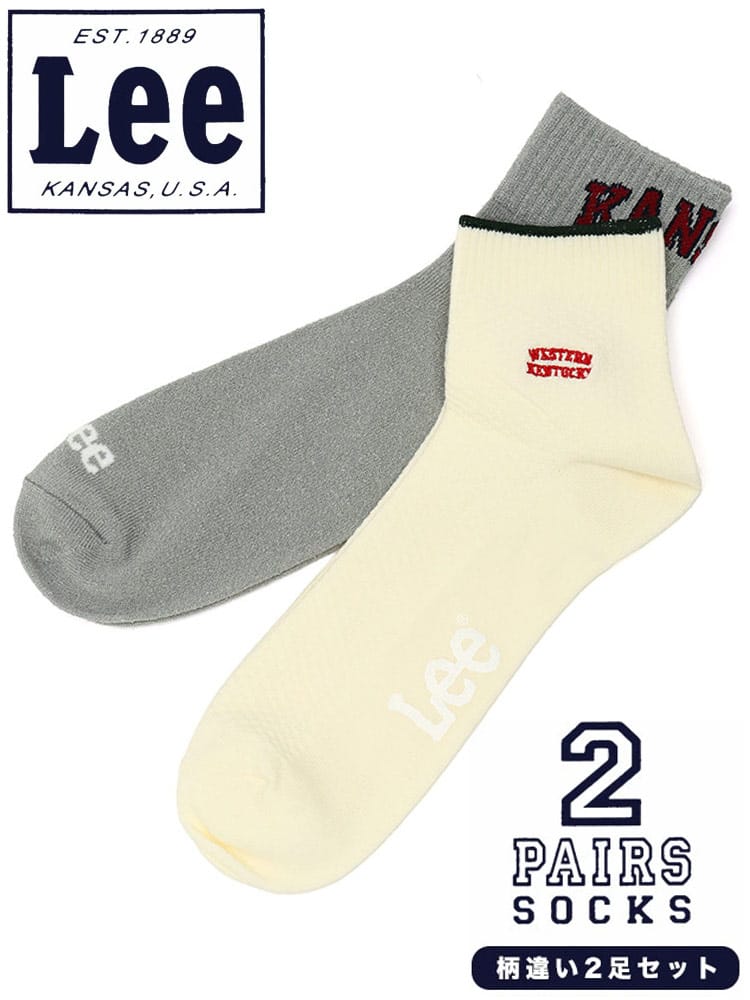 大きいサイズ メンズ Lee リー リブ ロゴ 柄違い クォーターソックス 2足セット