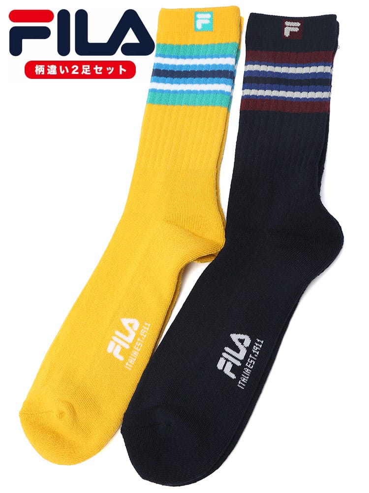 カラーライン リブ クルーソックス 2足組 (FILA) フィラ 大きいサイズ メンズ 