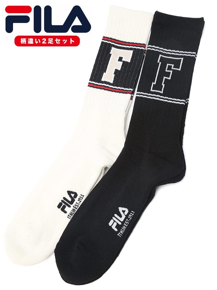 カレッジ風 リブ クルーソックス 2足組 (FILA) フィラ 大きいサイズ メンズ 
