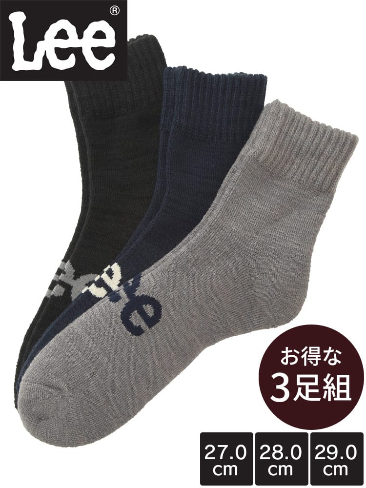 ソックス メンズ 大きいサイズ ワンポイントロゴ リブ ルームソックス 3足セット Lee リー