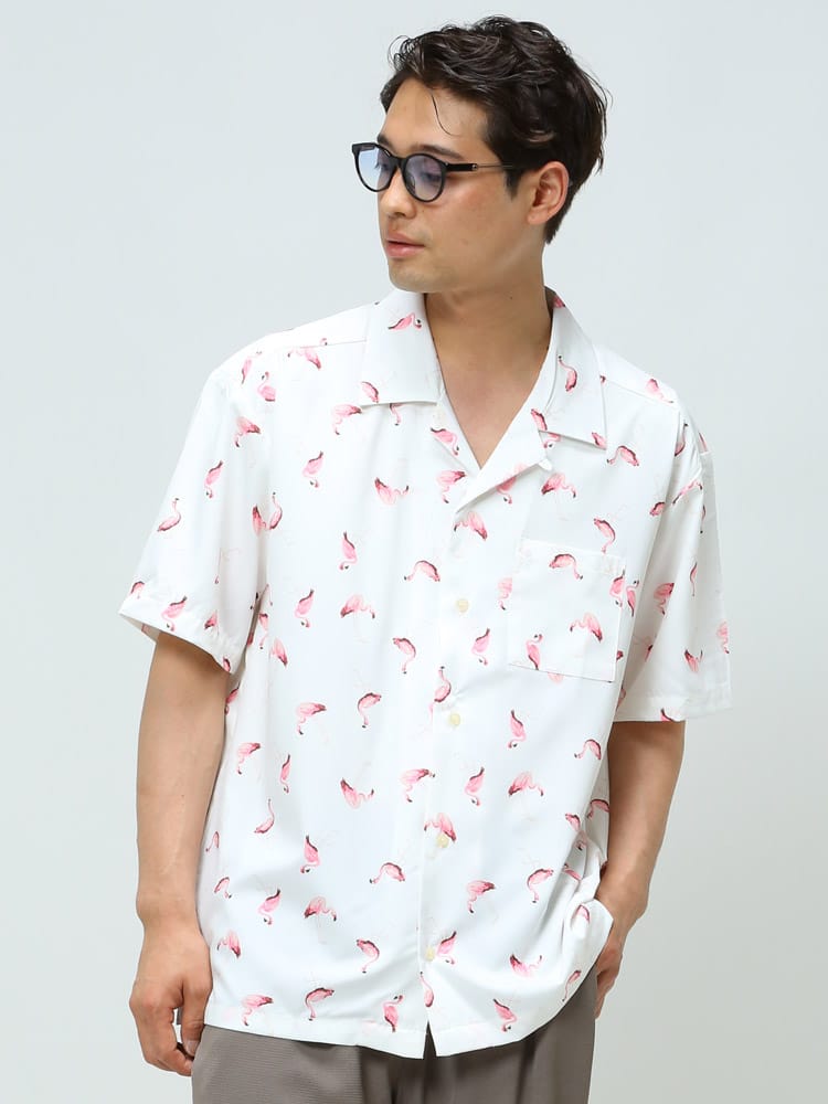 HALHAM (ハルハム) 総柄プリント オープンカラー 半袖 シャツ WEB限定
