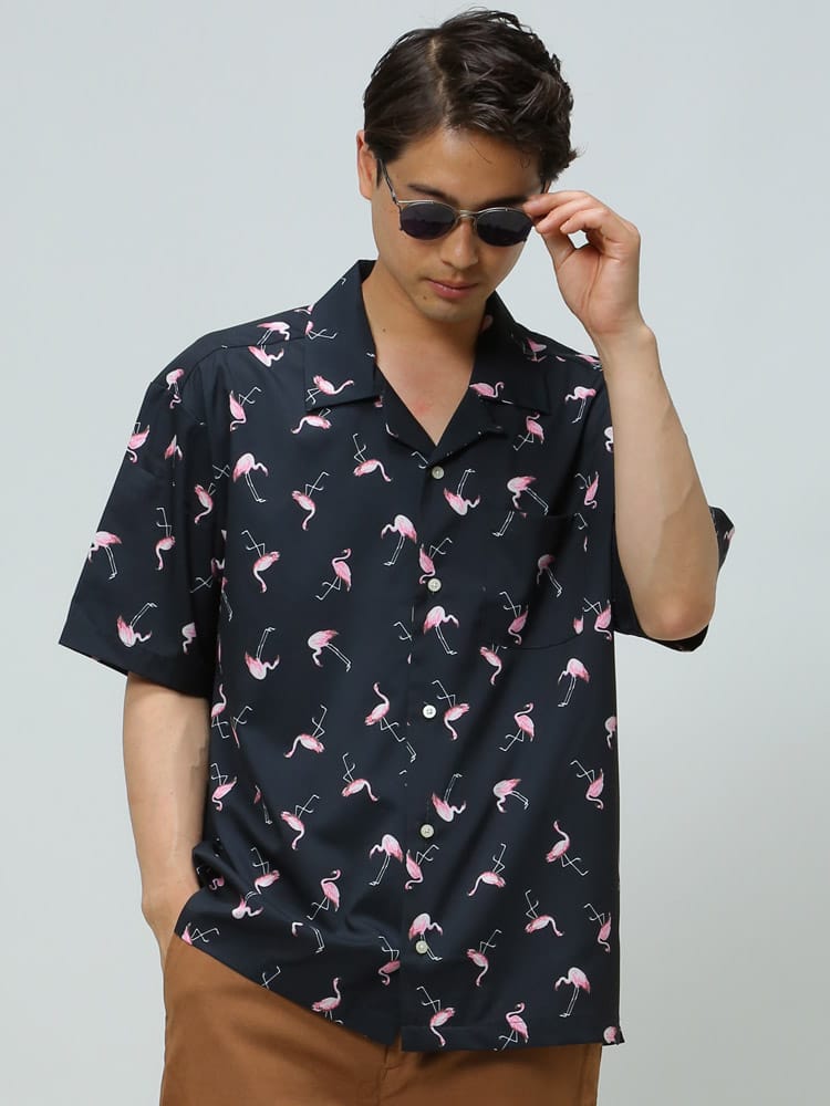 HALHAM (ハルハム) 総柄プリント オープンカラー 半袖 シャツ WEB限定