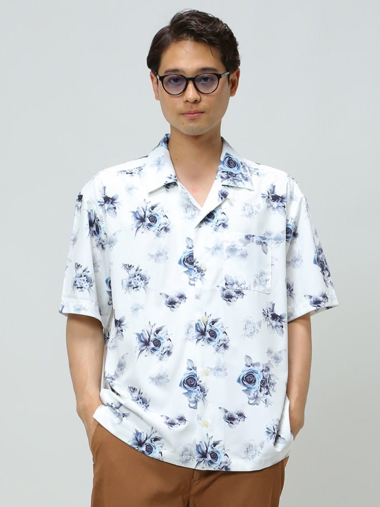 HALHAM (ハルハム) 総柄プリント オープンカラー 半袖 シャツ WEB限定