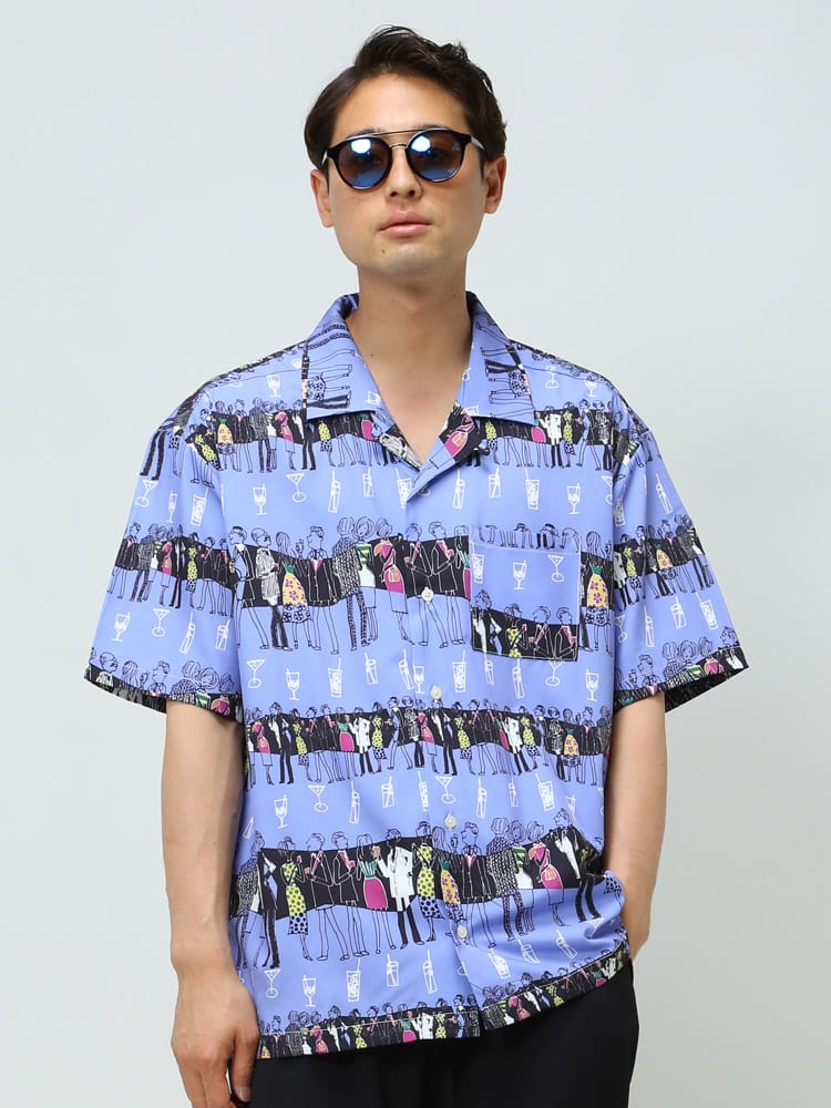 HALHAM (ハルハム) 総柄プリント オープンカラー 半袖 シャツ WEB限定