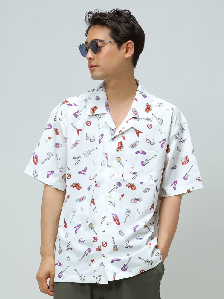 HALHAM (ハルハム) 総柄プリント オープンカラー 半袖 シャツ WEB限定