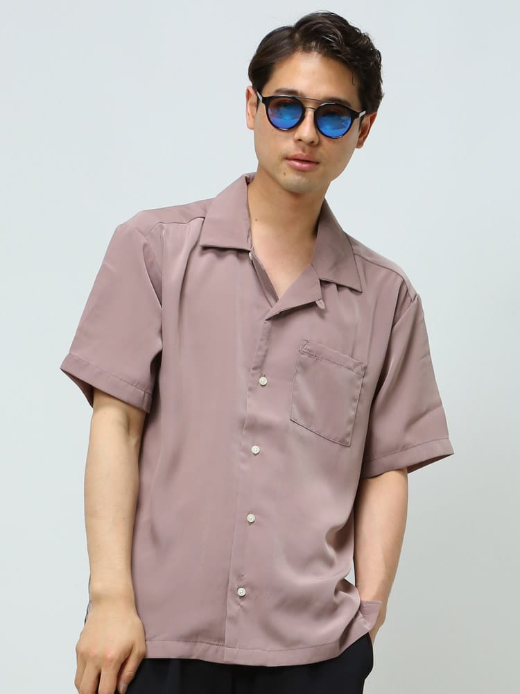HALHAM (ハルハム) 無地 オープンカラー 半袖 シャツ WEB限定
