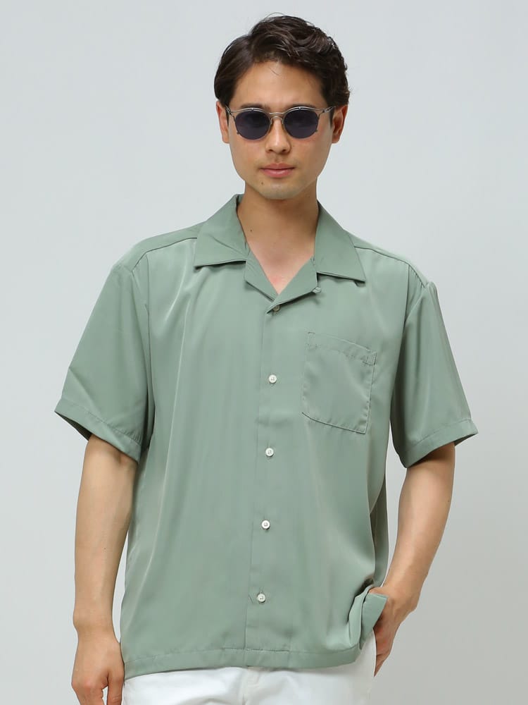 HALHAM (ハルハム) 無地 オープンカラー 半袖 シャツ WEB限定