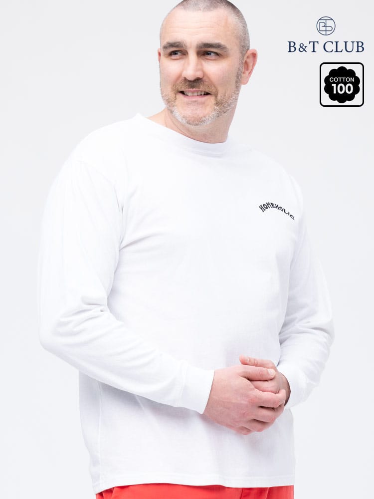 大きいサイズ メンズ B＆T CLUB (ビーアンドティークラブ) USAコットン レトロプリント クルーネック 長袖 Tシャツ ロンT