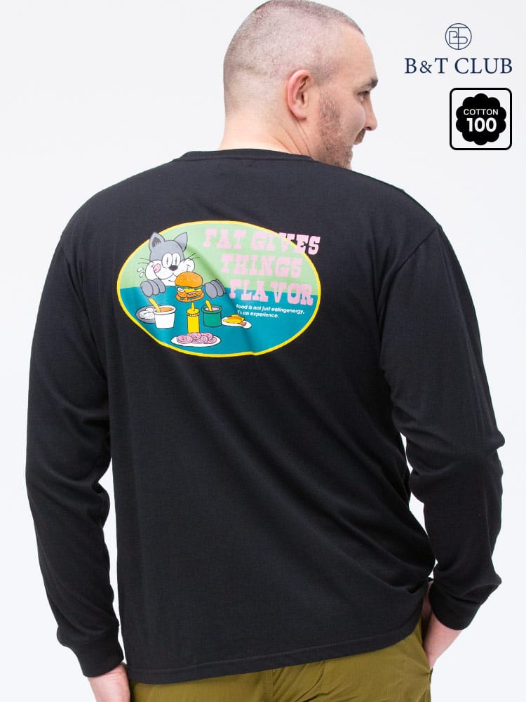 大きいサイズ メンズ B＆T CLUB (ビーアンドティークラブ) USAコットン レトロプリント クルーネック 長袖 Tシャツ ロンT