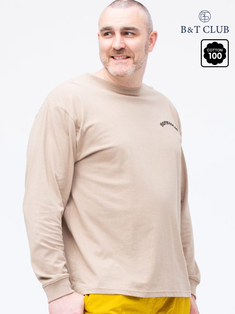 大きいサイズ メンズ B＆T CLUB (ビーアンドティークラブ) USAコットン レトロプリント クルーネック 長袖 Tシャツ ロンT