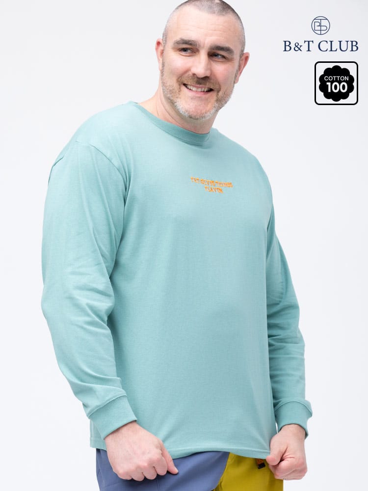 大きいサイズ メンズ B＆T CLUB (ビーアンドティークラブ) USAコットン レトロプリント クルーネック 長袖 Tシャツ ロンT