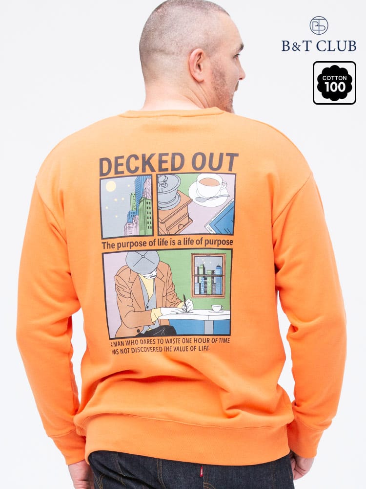 大きいサイズ メンズ B＆T CLUB (ビーアンドティークラブ) USAコットン レトロプリント クルーネック スウェット 長袖 トレーナー