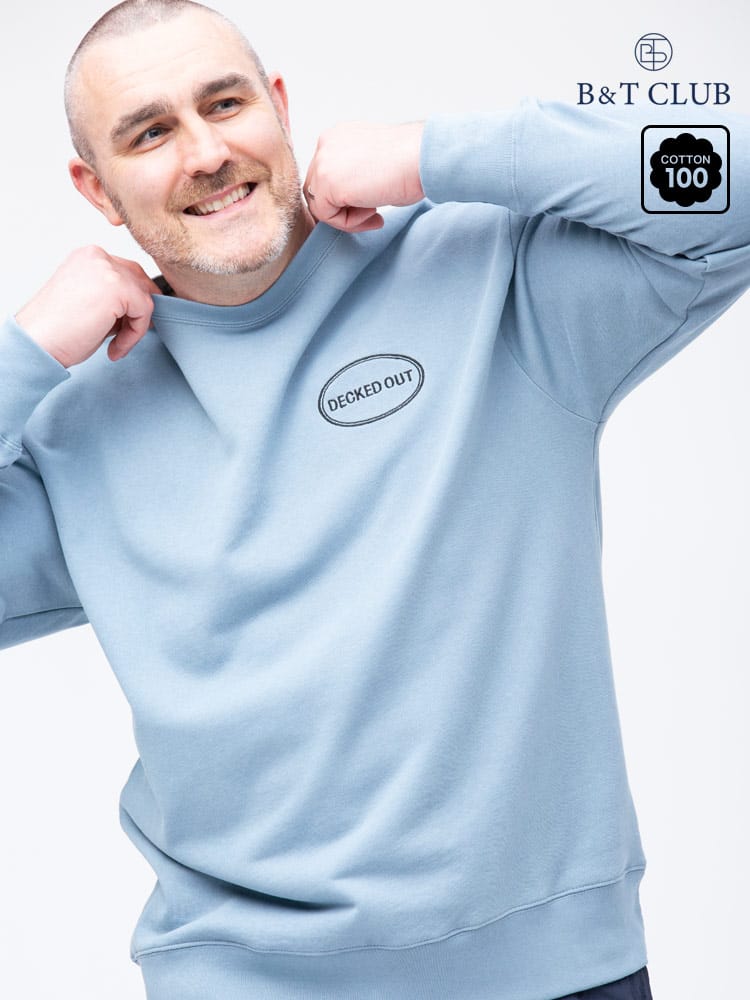 大きいサイズ メンズ B＆T CLUB (ビーアンドティークラブ) USAコットン レトロプリント クルーネック スウェット 長袖 トレーナー