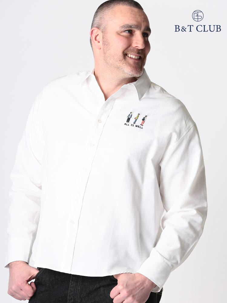 大きいサイズ メンズ B＆T CLUB (ビーアンドティークラブ) ワンポイント刺繍 シャンブレー 長袖 シャツ