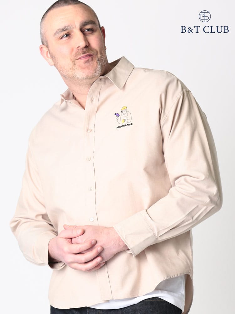 大きいサイズ メンズ B＆T CLUB (ビーアンドティークラブ) ワンポイント刺繍 シャンブレー 長袖 シャツ