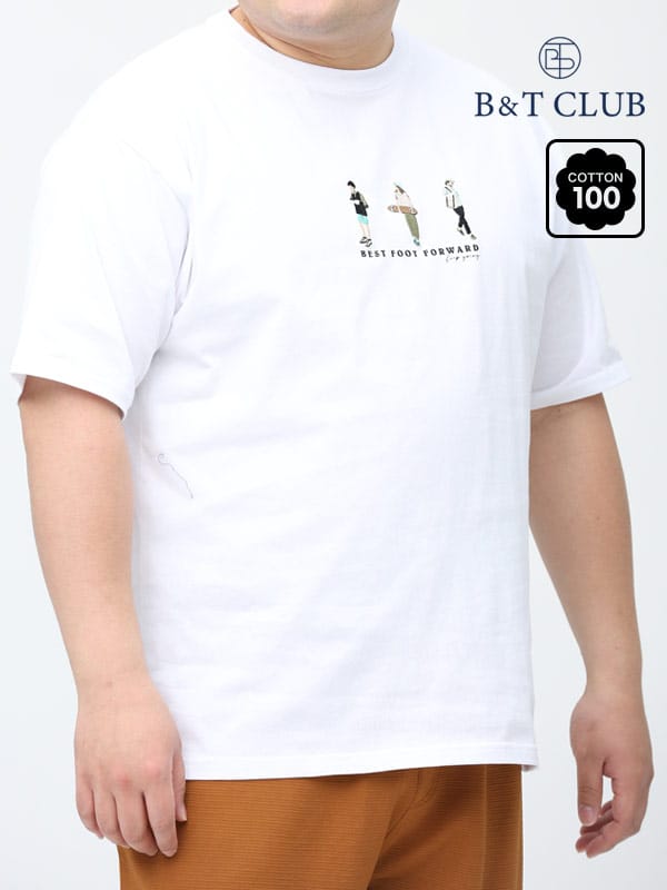 大きいサイズ メンズ B＆T CLUB (ビーアンドティークラブ) USAコットン 刺繍 プリント クルーネック 半袖 Tシャツ