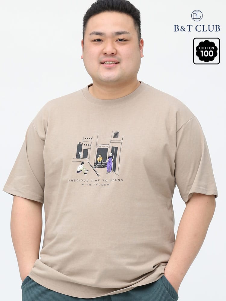 在庫処分 返品交換不可 大きいサイズ メンズ B＆T CLUB (ビーアンドティークラブ) USAコットン モチーフ刺繍 プリント クルーネック 半袖 Tシャツ
