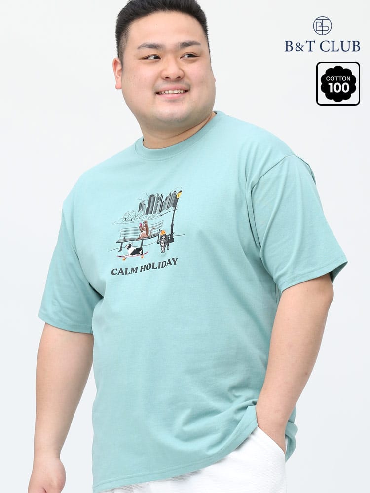 在庫処分 返品交換不可 大きいサイズ メンズ B＆T CLUB (ビーアンドティークラブ) USAコットン モチーフ刺繍 プリント クルーネック 半袖 Tシャツ