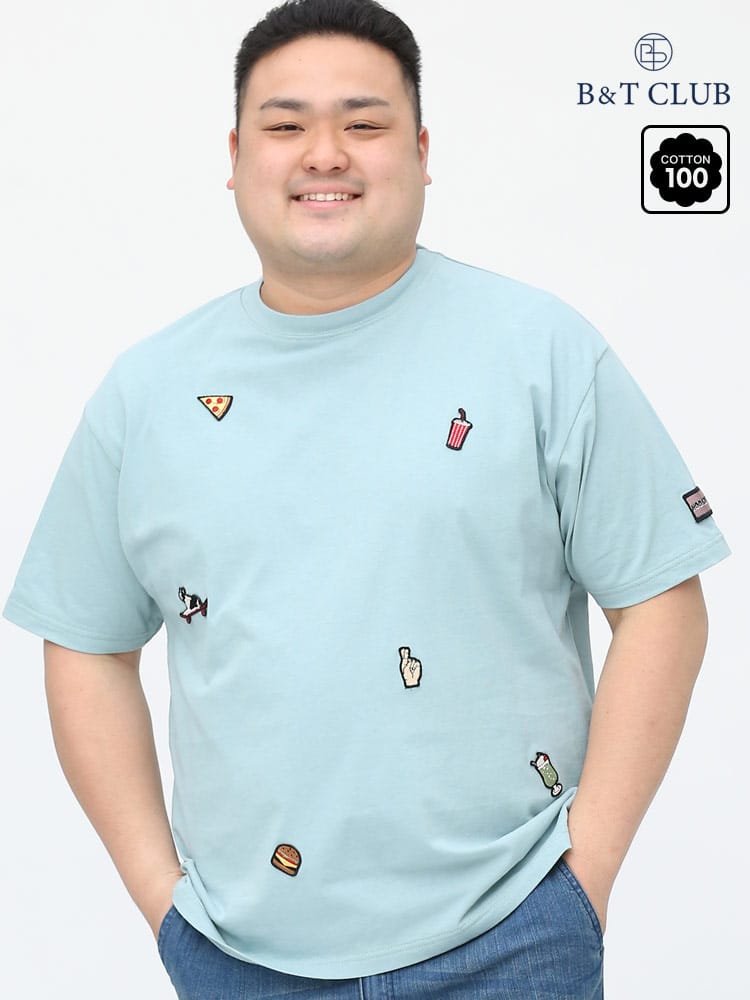 大きいサイズ メンズ B＆T CLUB (ビーアンドティークラブ) USAコットン 飛び柄ワッペン クルーネック 半袖 Tシャツ