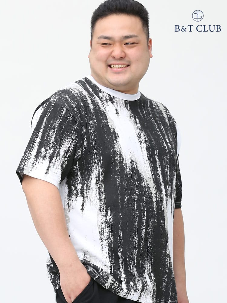 大きいサイズ メンズ B＆T CLUB (ビーアンドティークラブ) パターンプリント クルーネック 半袖 Tシャツ