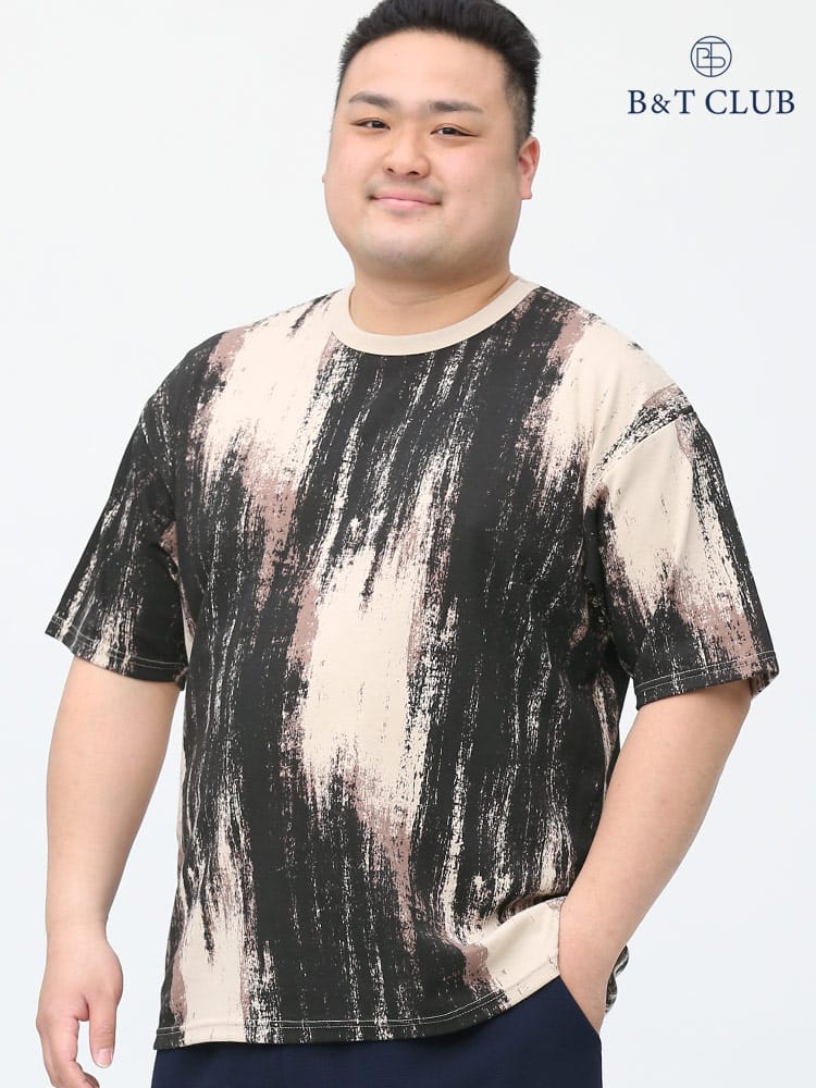 大きいサイズ メンズ B＆T CLUB (ビーアンドティークラブ) パターンプリント クルーネック 半袖 Tシャツ