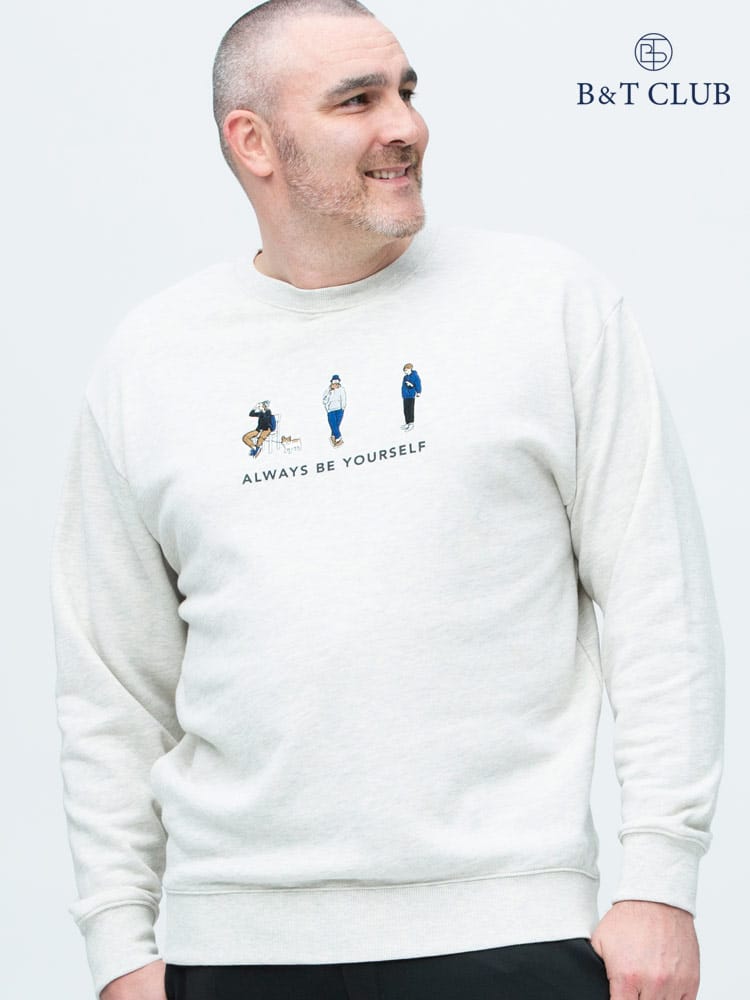 大きいサイズ メンズ B＆T CLUB (ビーアンドティークラブ) 裏毛 刺繍 クルーネック トレーナー