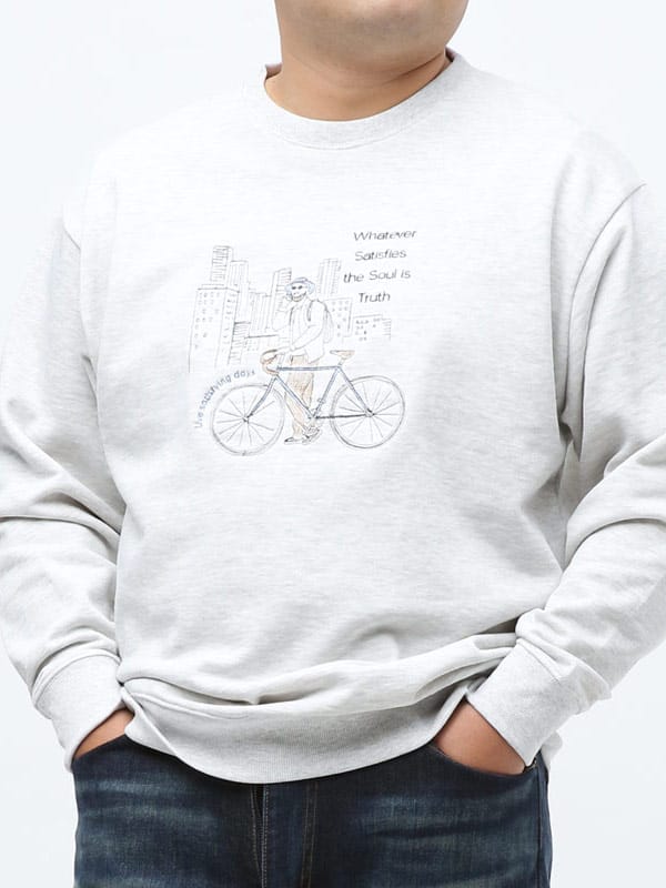 大きいサイズ メンズ B＆T CLUB (ビーアンドティークラブ) 線画刺繍 裏毛 クルーネック 長袖 トレーナー