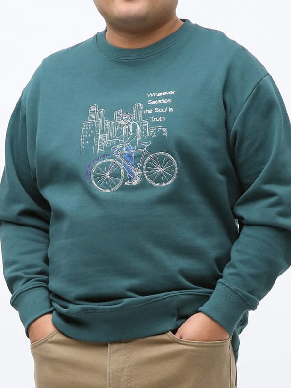 大きいサイズ メンズ B＆T CLUB (ビーアンドティークラブ) 線画刺繍 裏毛 クルーネック 長袖 トレーナー