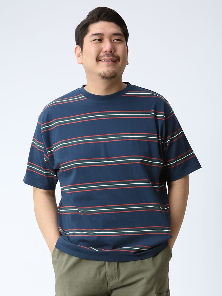 在庫処分 返品交換不可 大きいサイズ メンズ B＆T CLUB 綿100％ マルチボーダー クルーネック 半袖 Tシャツ