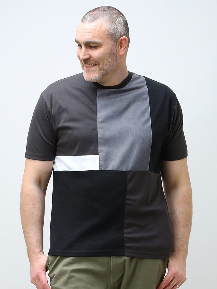 大きいサイズ メンズ B＆T CLUB (ビーアンドティークラブ) 異素材 ブロック切り替え クルーネック 半袖 Tシャツ