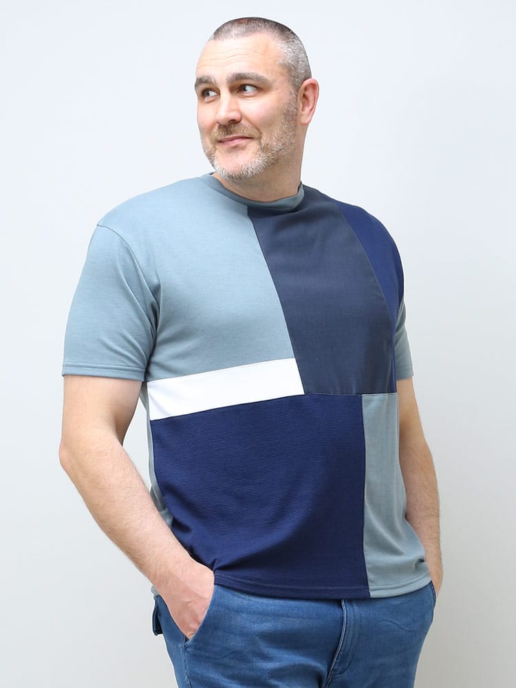 大きいサイズ メンズ B＆T CLUB (ビーアンドティークラブ) 異素材 ブロック切り替え クルーネック 半袖 Tシャツ