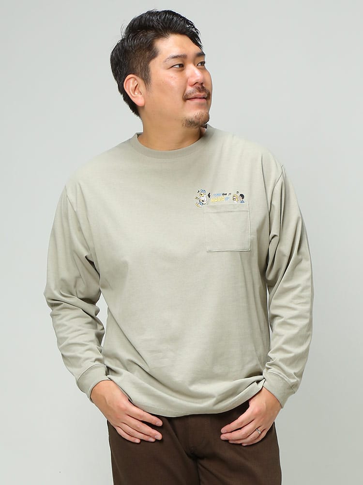 在庫処分 返品交換不可 大きいサイズ メンズ B＆T CLUB (ビーアンドティークラブ) ポケット 刺繍 クルーネック 長袖 Tシャツ