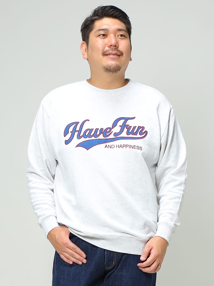 大きいサイズ メンズ B＆T CLUB (ビーアンドティークラブ) アップリケ刺繍 クルーネック トレーナー