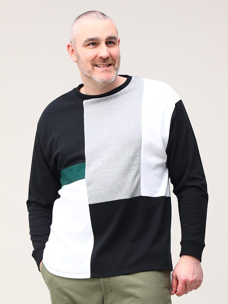 大きいサイズ メンズ B＆T CLUB (ビーアンドティークラブ) 異素材 切替 クルーネック 長袖 Tシャツ