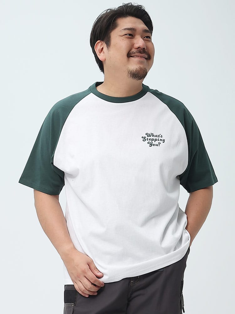大きいサイズ メンズ B＆T CLUB (ビーアンドティークラブ) USAコットン ラグランスリーブ クルーネック 半袖 Tシャツ