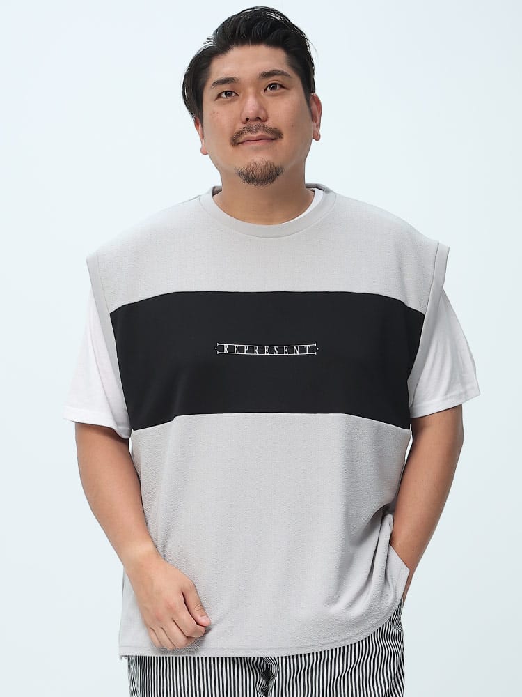 大きいサイズ メンズ B＆T CLUB (ビーアンドティークラブ) アンサンブル 梨地 切り替え ベスト 半袖 Tシャツ
