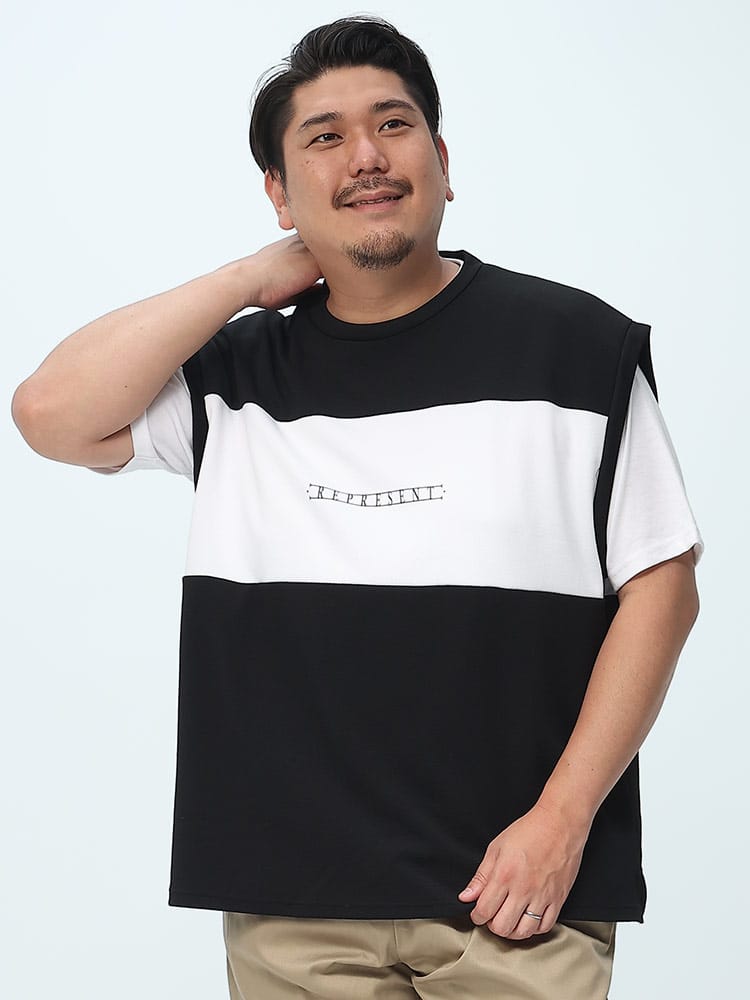 大きいサイズ メンズ B＆T CLUB (ビーアンドティークラブ) アンサンブル 梨地 切り替え ベスト 半袖 Tシャツ