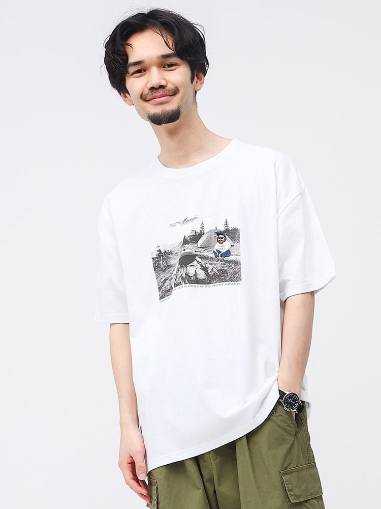 QUASH (クワッシュ) USAコットン フォト×刺繍 クルーネック 半袖 Tシャツ