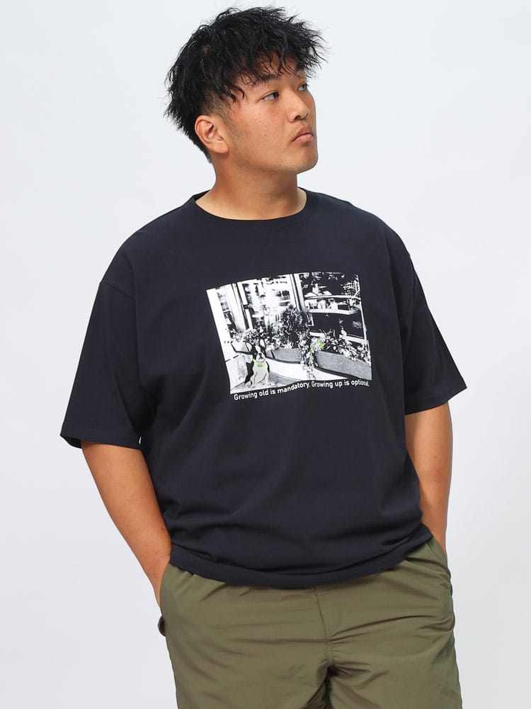 在庫処分 返品交換不可 半袖 Tシャツ フォトグラフィック×刺繍 クルーネック トップス シャツ 大きいサイズ メンズ
