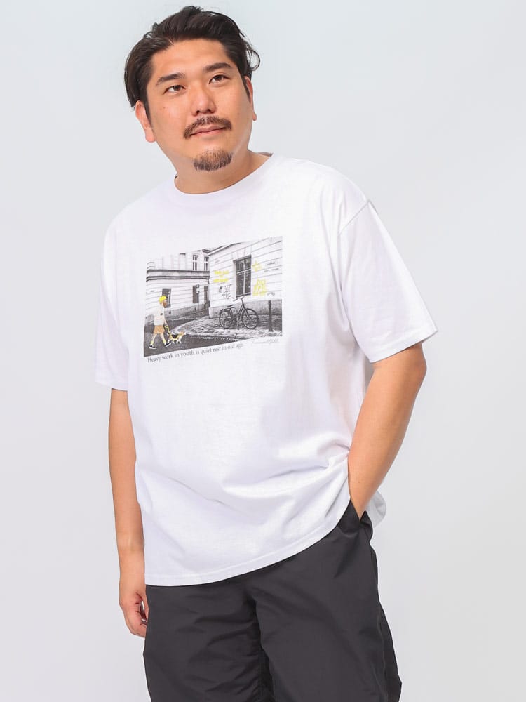在庫処分 返品交換不可 半袖 Tシャツ フォトグラフィック×刺繍 クルーネック トップス シャツ 大きいサイズ メンズ