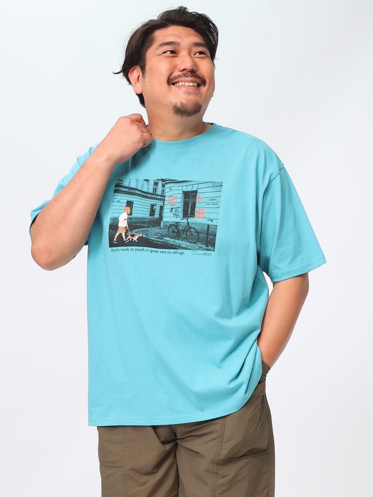 在庫処分 返品交換不可 半袖 Tシャツ フォトグラフィック×刺繍 クルーネック トップス シャツ 大きいサイズ メンズ