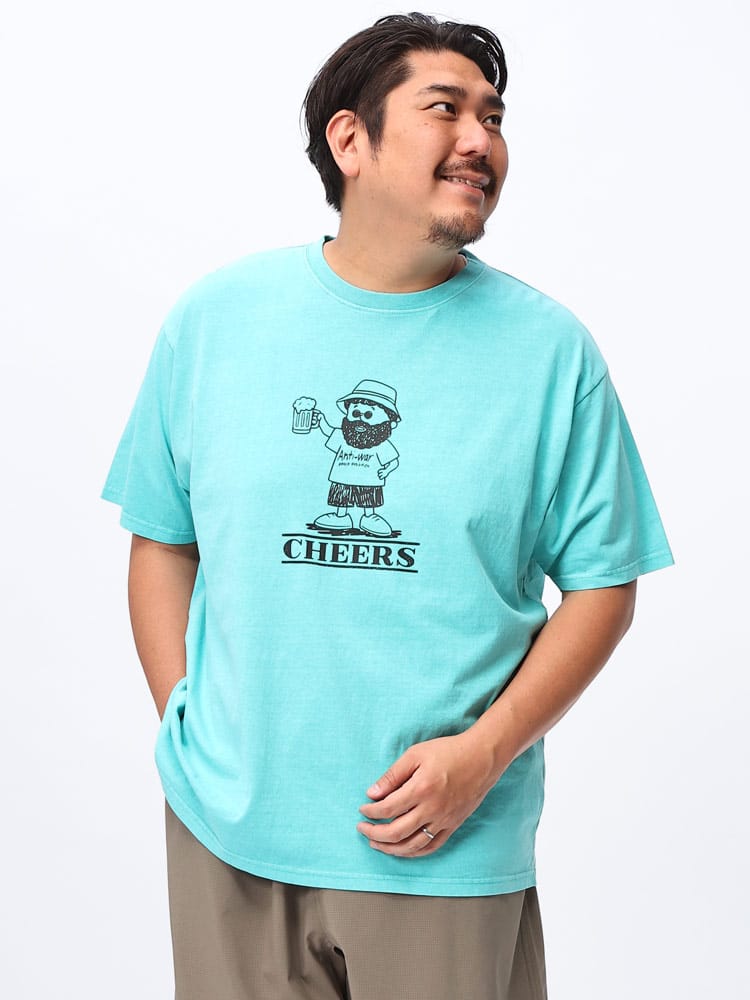 在庫処分 返品交換不可 半袖 Tシャツ ピグメント加工 ヒゲおやじプリント トップス  大きいサイズ メンズ 