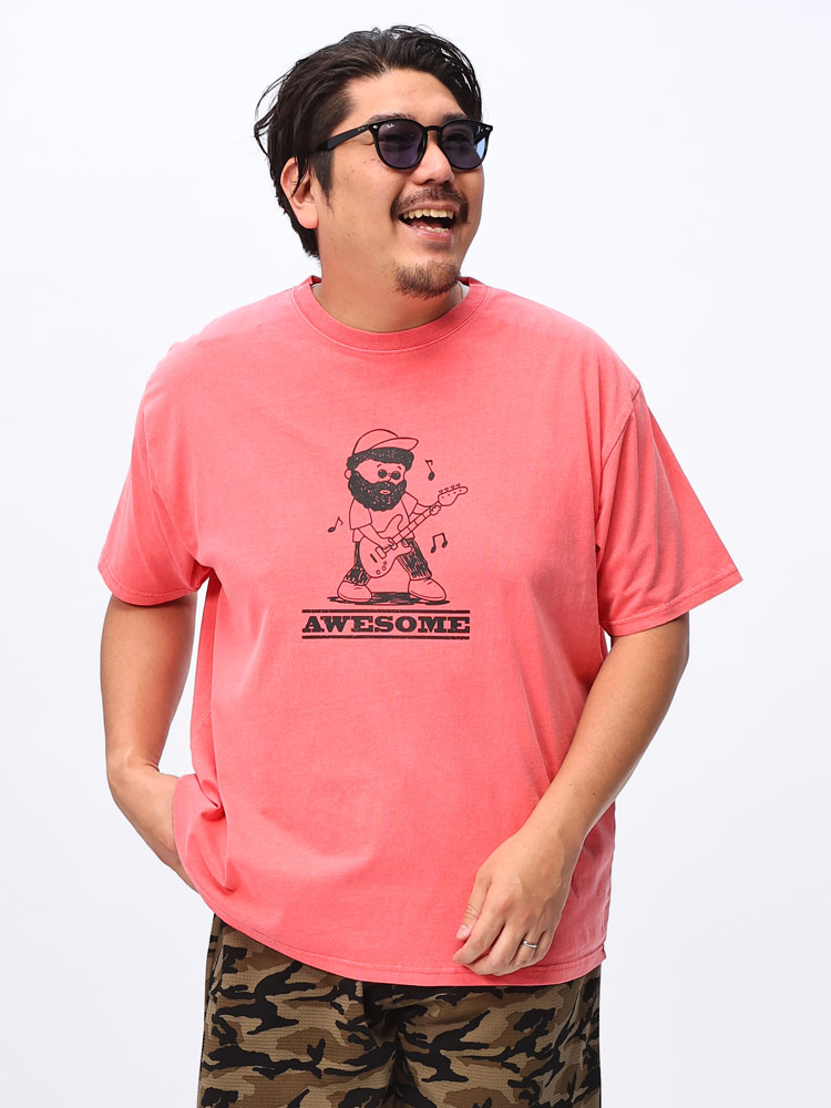 半袖 Tシャツ ピグメント加工 ヒゲおやじプリント トップス  大きいサイズ メンズ 