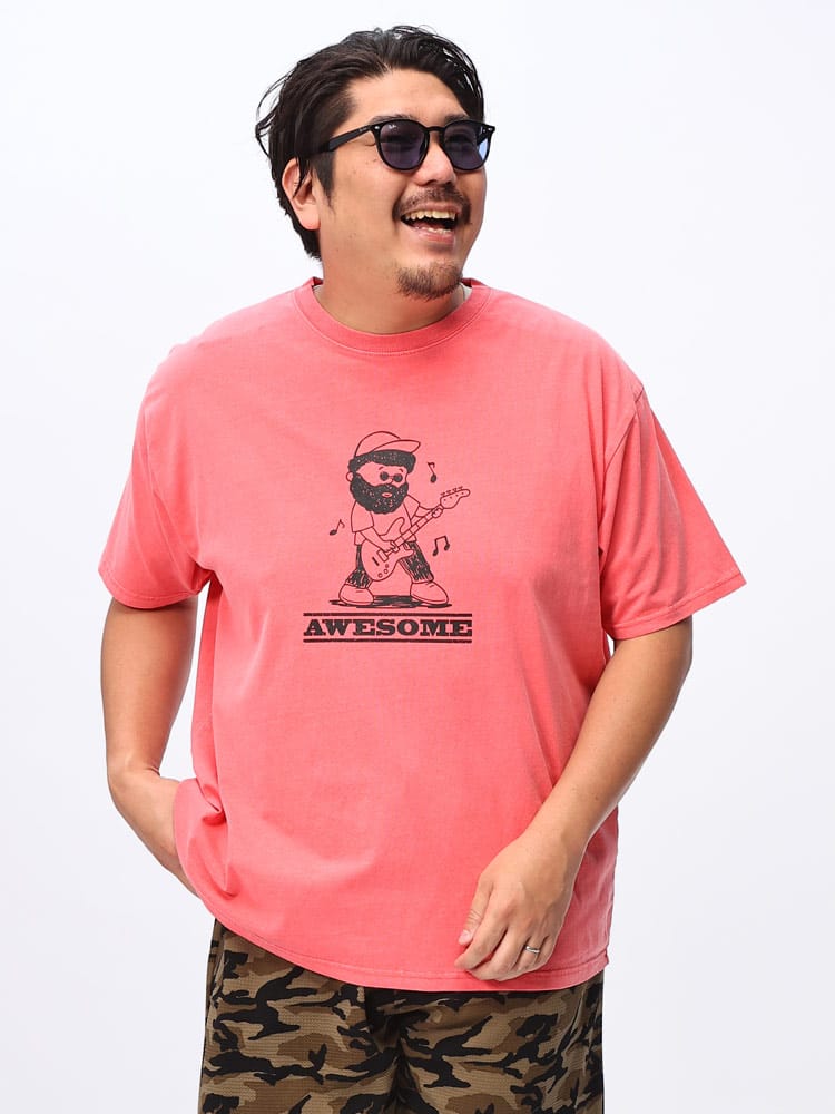 在庫処分 返品交換不可 半袖 Tシャツ ピグメント加工 ヒゲおやじプリント トップス  大きいサイズ メンズ 