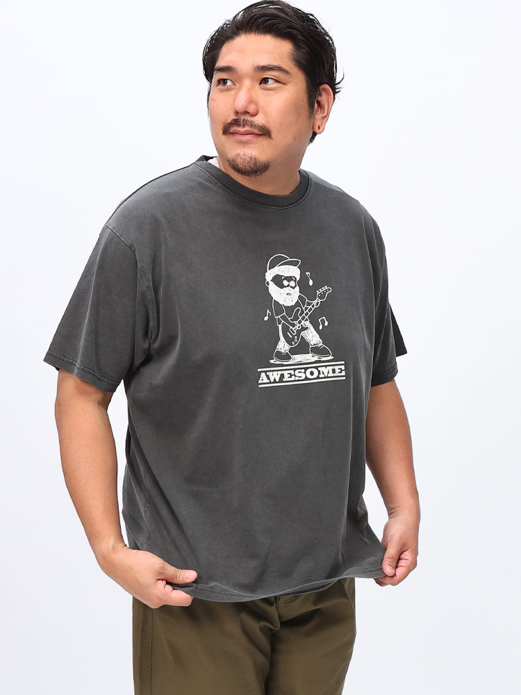 半袖 Tシャツ ピグメント加工 ヒゲおやじプリント トップス  大きいサイズ メンズ 